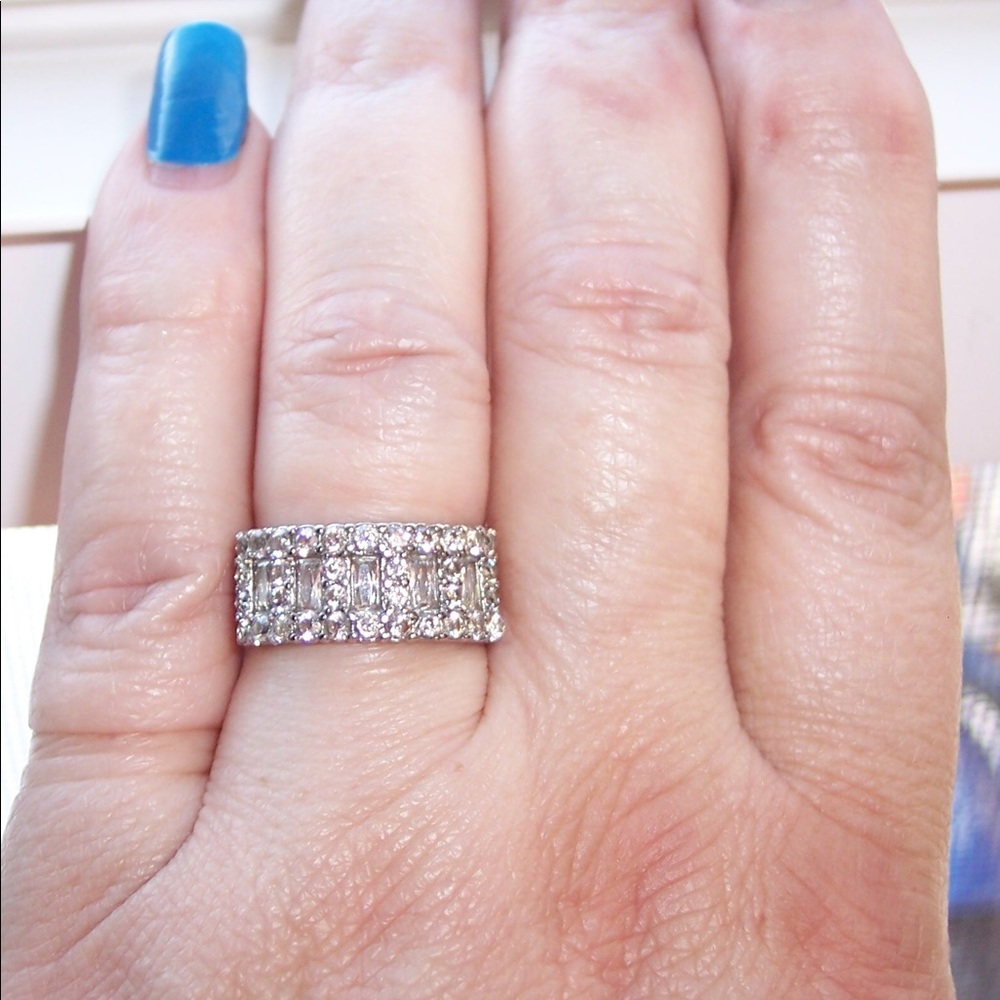 STAINLESS STEEL Round & Baguette. Cubic Zirconia Band Ring - Picture 3 of 14